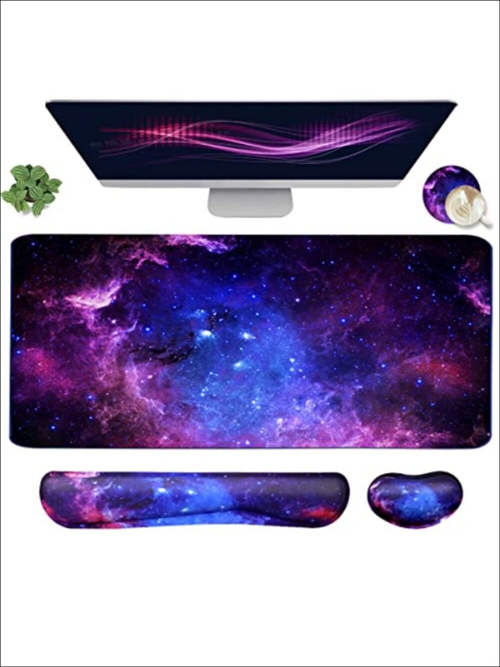 Large Gaming Mouse Pad & Keyboard Wrist Rest Set 4-in-1 Desk Mat Ergonomic